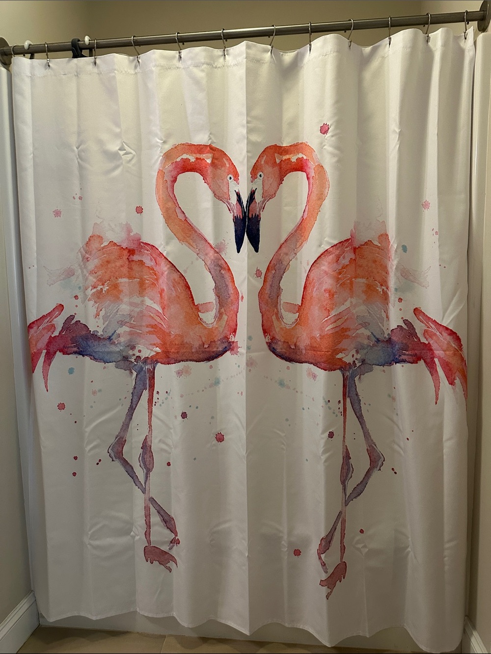 Society 6 Watercolor Flamingo Pair 🩷 Shower Curtain